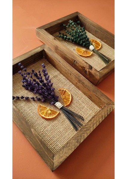 Kuru Çiçekli Ahşap Tablo Çerçeve Seti 2'li Lavanta ve Renkli Dekorasyon