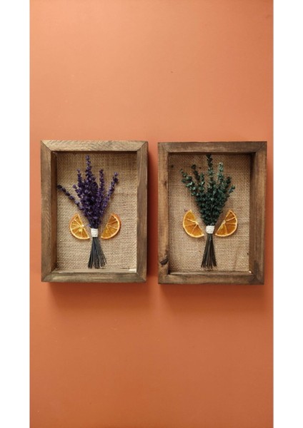 Kuru Çiçekli Ahşap Tablo Çerçeve Seti 2'li Lavanta ve Renkli Dekorasyon fiyatları