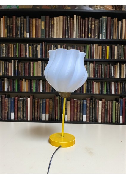 “modern Lotus Tasarım Sarı Tabanlı Abajur - Yatak Odası & Salon Masa Lambası E27 Uyumlu”