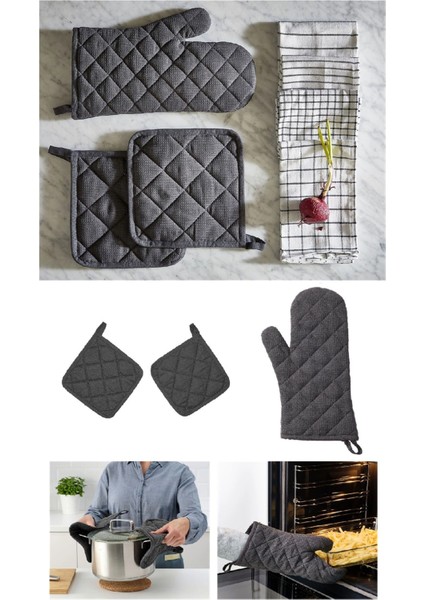Gri Renk Fırın Eldiveni ve Tutacak Takımı, Güvenle Kullanım Için Ideal