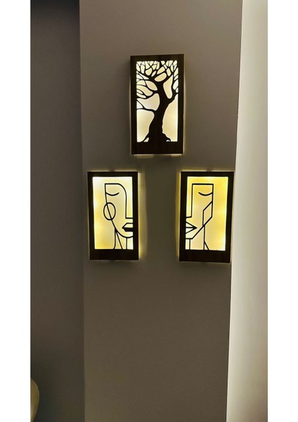 Ahşap Bohem Yüzlü Ledli 3'lü Tablo, Içerik Dahil, Şık ve Sıcak Atmosfer Sağlar modelleri