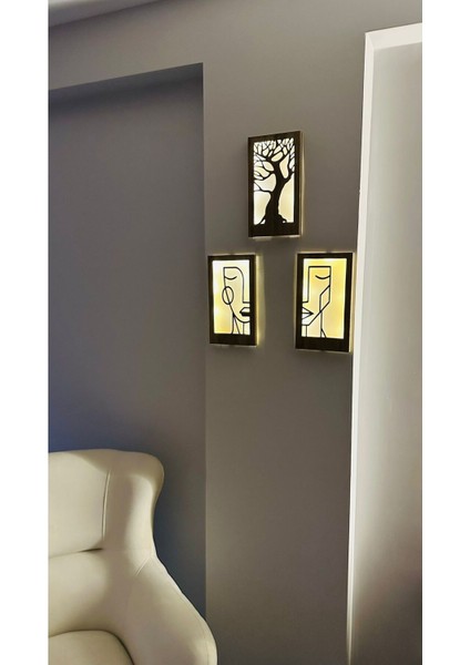 Ahşap Bohem Yüzlü Ledli 3'lü Tablo, Içerik Dahil, Şık ve Sıcak Atmosfer Sağlar fırsatları