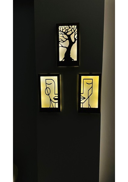 Ahşap Bohem Yüzlü Ledli 3'lü Tablo, Içerik Dahil, Şık ve Sıcak Atmosfer Sağlar indirimleri