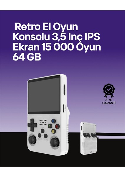 R36S 64 GB Retro Oyun Konsolu - Çoklu Emülatör Desteği, Linux Tabanlı Açık Sistem