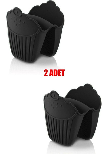 Siyah 2'li Silikon Fırın Eldiveni Isı Yalıtımlı Mikrodalga ve Tencere Tutmaç Seti