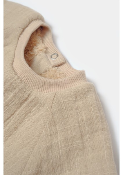 Unisex Bebek Pamuklu Açık Bej Müslin Polar Astarlı Takım – Ayıcık Cepli Sweatshirt & Eşofman Altı modelleri
