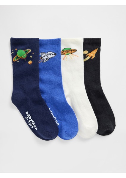 Bebek Çok Renkli Grafik Baskılı Crew Çorapları (4’lü)