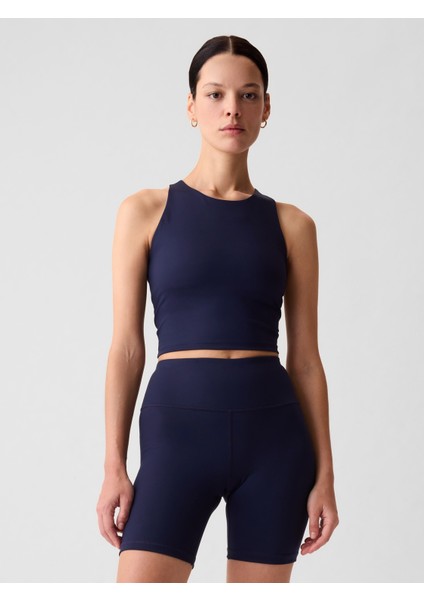 Kadın Lacivert Halter Yaka Crop Spor Üst