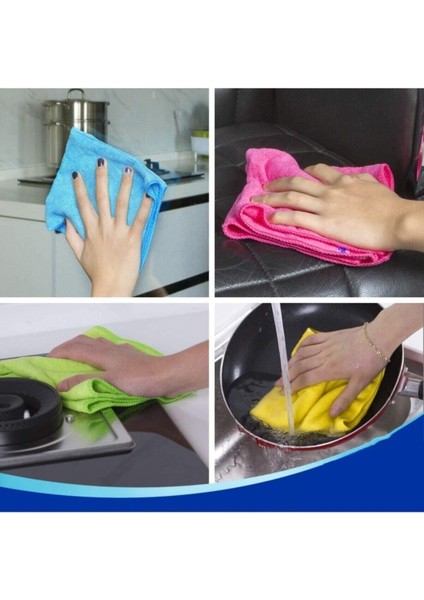12'li Mikrofiber Temizlik Bezi, 30X30 Cm, Mavi, Yumuşak ve Hızlı Temizlik Seti