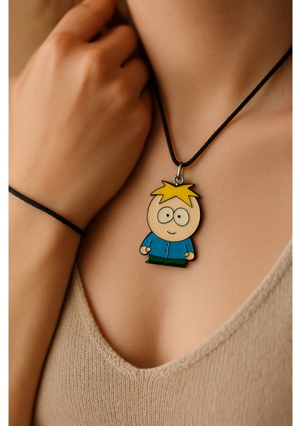 Karikatür Figürlü Siyah Ipli Kolye - Unisex