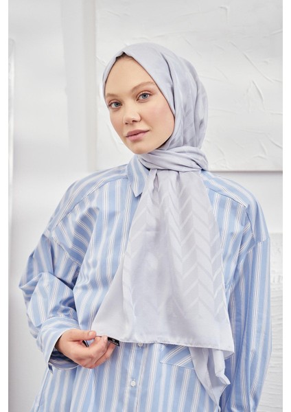 Italyan Jakar Zigzag Desen Şal - Gümüş