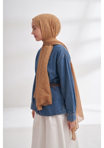 Müslin Dama Desen Şal - Koyu Bej fiyatları