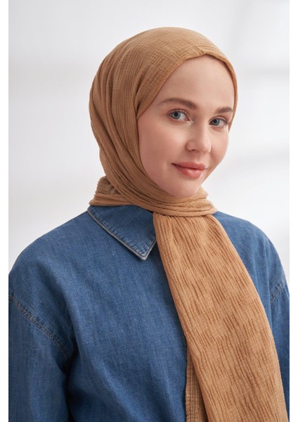 Müslin Dama Desen Şal - Koyu Bej modelleri