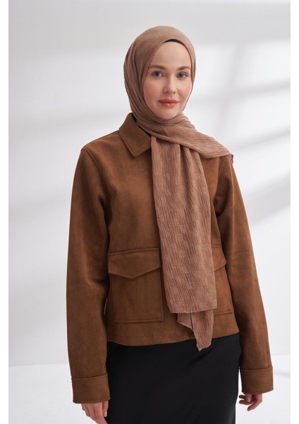 Müslin Dama Desen Şal - Koyu Vizon