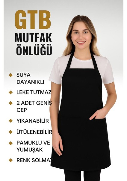 Leke Tutmaz Gabardin Mutfak Önlüğü, Unisex, Siyah, Şef ve Barista Için Mükemmel
