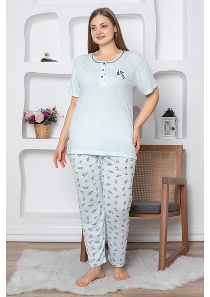 Yaprak Desenli Büyük Beden Pijama Takımı