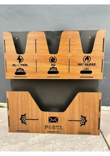 Modern Siyah Ahşap Posta Kutusu ve Fatura Kutusu, Şık ve Dayanıklı Tasarım