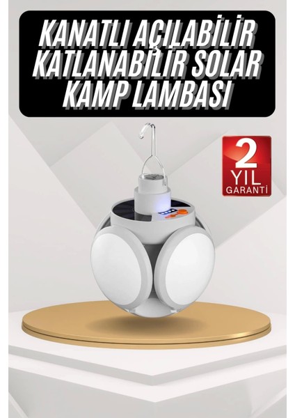 Kamp Lambası Güneş Enerjili Solar 5 Kanatlı Katlanır Lamba Karavan
