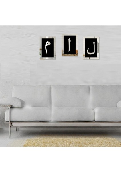Elif Lam Mim Gümüş Ayna Pleksi Duvar Tablo Seti 26X16 fırsatları