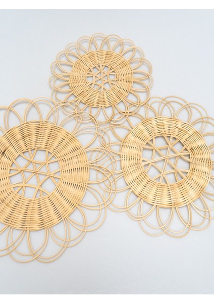 El Yapımı Rattan Üçlü Duvar Süsü, Kahverengi, Şık ve Doğal Dekorasyon Öğesi