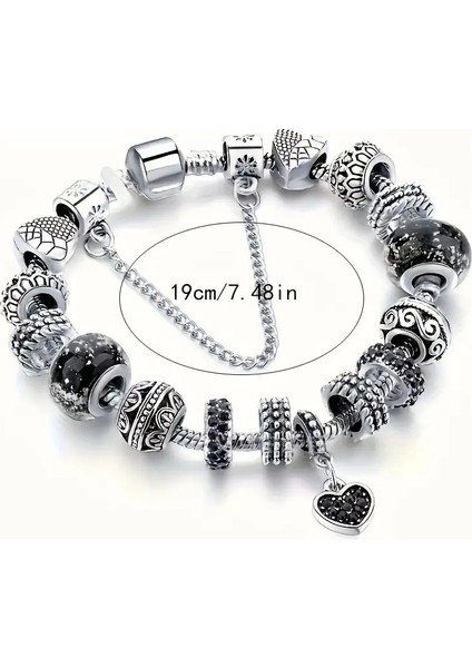 Pandora Tarz,kalp Aşk Temalı Siyah Charm Bileklik, Ahşap Kutu Içerisinde fırsatları