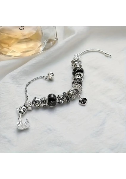 Pandora Tarz,kalp Aşk Temalı Siyah Charm Bileklik, Ahşap Kutu Içerisinde indirimleri