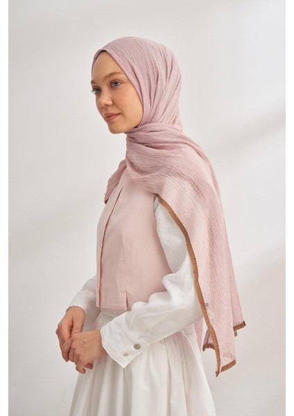 Müslin Degrade Biyeli Şal - Pudra