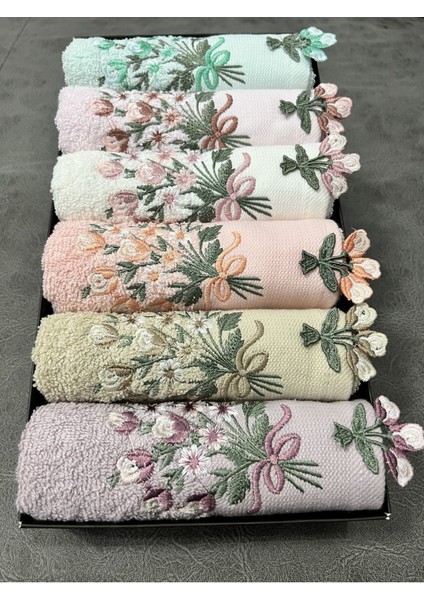 Renkli 6'lı Çiçek Işlemeli Mutfak Havlu Seti 30X50, Şık ve Çeyizlik Tarz