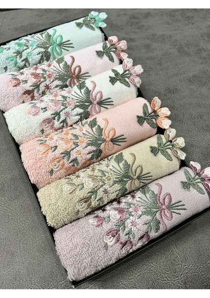 Renkli 6'lı Çiçek Işlemeli Mutfak Havlu Seti 30X50, Şık ve Çeyizlik Tarz