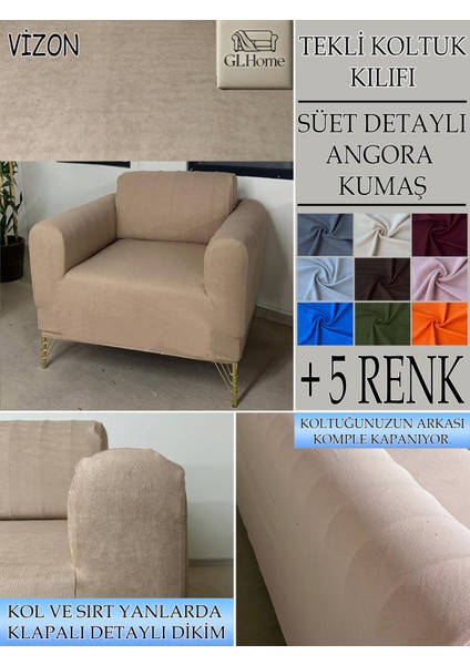 Süet Detaylı Angora Kumaş Tekli Komple Giydirme Tekli & Berjer , Bohem, Porto, Vb Model Koltuk Kılıfı