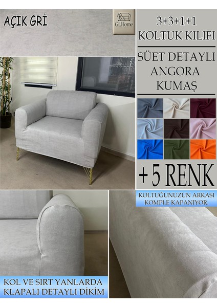 Süet Detaylı Angora Kumaş Tekli Komple Giydirme Tekli & Berjer , Bohem, Porto, Vb Model Koltuk Kılıfı