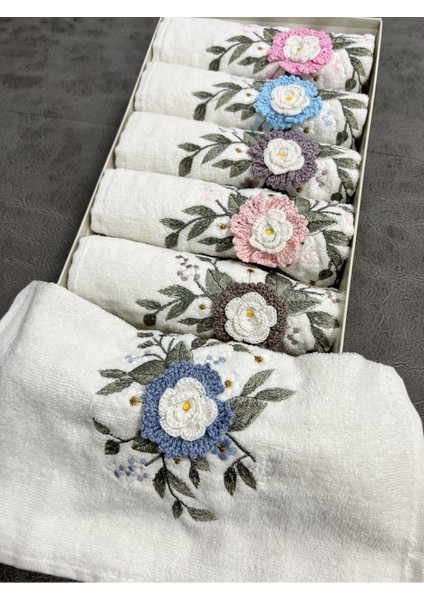 6'lı 3D El Işleme Çiçek Desenli Kutulu Mutfak Havlu Seti 30X50 modelleri
