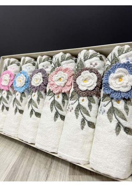 6'lı 3D El Işleme Çiçek Desenli Kutulu Mutfak Havlu Seti 30X50 fırsatları