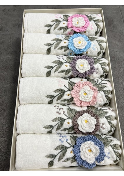 6'lı 3D El Işleme Çiçek Desenli Kutulu Mutfak Havlu Seti 30X50 indirimleri