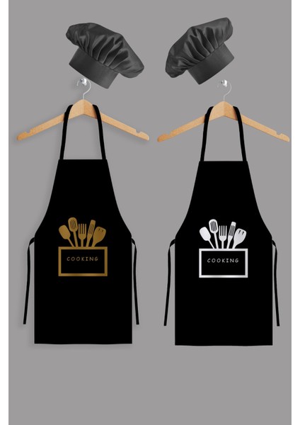 Siyah 2'li Şapkalı Mutfak Önlüğü Seti, 4 Parça, Şık ve Kullanışlı Tasarım fiyatları