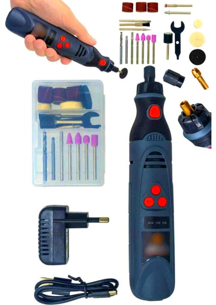 25 Parça Şarjlı Devir Ayarlı Mini Taşlama Gravür Seti