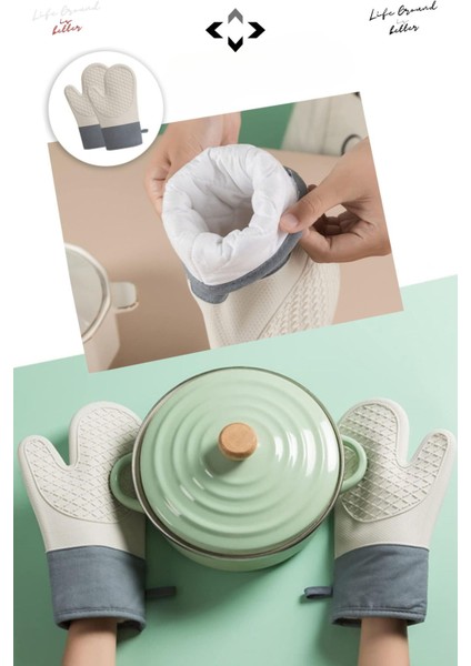 Yeşil %100 Silikon Fırın Eldiveni, Isıya Dayanıklı ve Yapışmaz Mutfak Eldiveni fiyatları