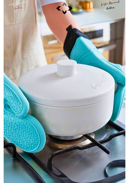 Yeşil %100 Silikon Fırın Eldiveni, Isıya Dayanıklı ve Yapışmaz Mutfak Eldiveni fırsatları