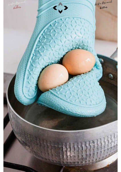 Yeşil %100 Silikon Fırın Eldiveni, Isıya Dayanıklı ve Yapışmaz Mutfak Eldiveni