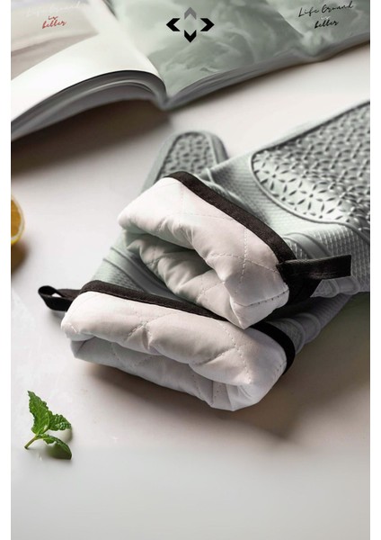 Yeşil %100 Silikon Fırın Eldiveni, Isıya Dayanıklı ve Yapışmaz Mutfak Eldiveni