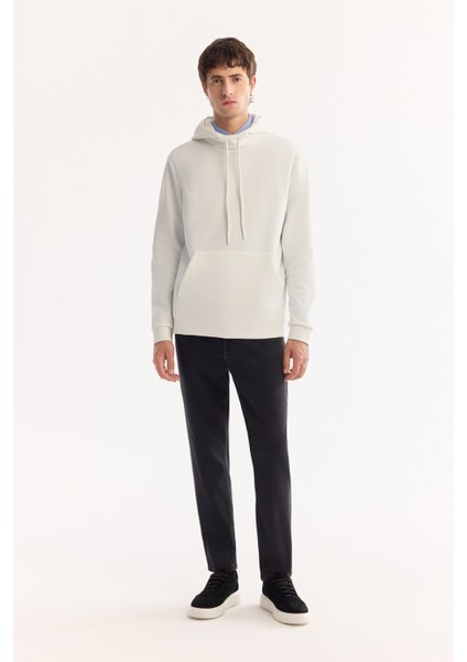 Erkek Ekru Kapüşonlu Pamuklu Bi-Stretch Regular Fit Sweatshirt A52Y1201