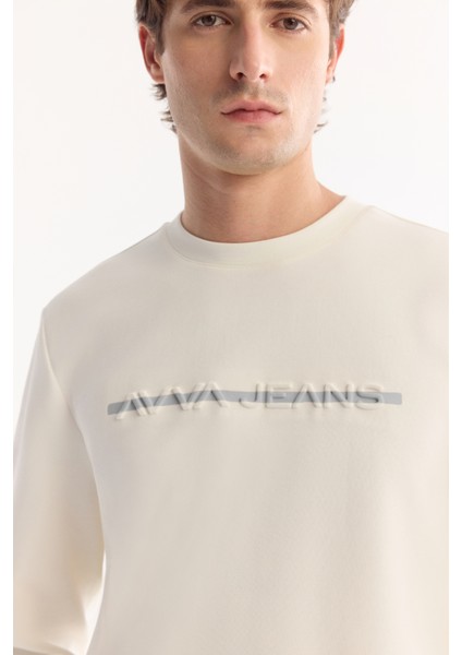 Erkek Ekru Bisiklet Yaka Pamuklu Bi-Stretch Baskılı Regular Fit Sweatshirt A52Y1210 fiyatları