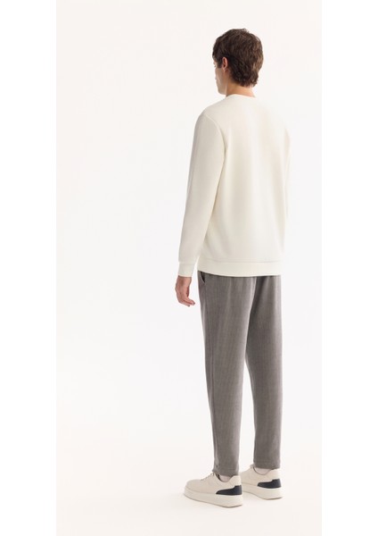 Erkek Ekru Bisiklet Yaka Pamuklu Bi-Stretch Baskılı Regular Fit Sweatshirt A52Y1210 fırsatları