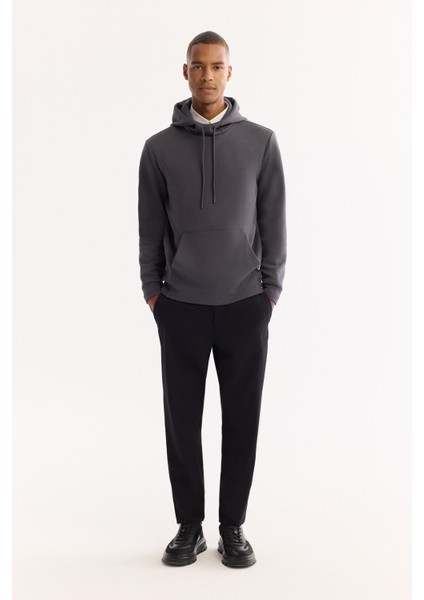 Erkek Antrasit Kapüşonlu Pamuklu Bi-Stretch Regular Fit Sweatshirt A52Y1201