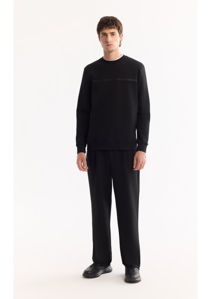 Erkek Siyah Pamuklu Baskılı İnterlok Regular Fit Sweatshirt A52Y1325