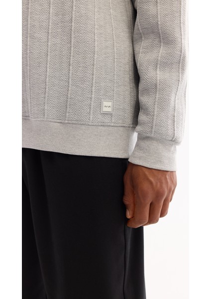 Erkek Gri Bisiklet Yaka Çizgili Elastan Regular Fit Sweatshirt A52Y1218