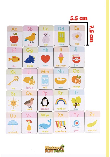 Ingilizce Alfabe ve Nesne Eşleştirme Kartları Eğitici Ahşap Ingilizce Alfabe Kartları