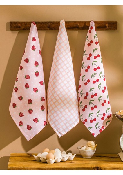 Karışık Baskılı Kurulama Bezi Seti 3'lü 40X50 Cm, Pembe