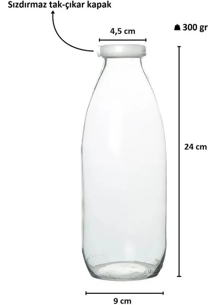 4 Adet Beyaz Plastik Kapaklı Cam Şişe 1 Litre Şeffaf Sürahi Süt, Ayran, Su, Limonata Meşrubat Şişesi fırsatları