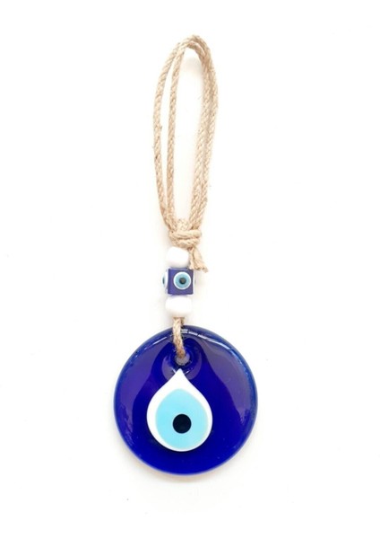 Mavi Cam Nazar Boncuğu Jüt Ipli Duvar Kapı Bahçe Balkon Teras Dekoru
